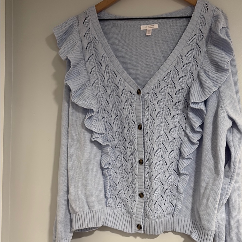 LC Lauren Conrad Sky Blue Ruffled Cardigan 2XL